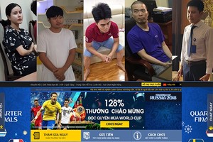 上圖：被扣留的5名嫌犯。下圖：足球賭網截圖。（圖源：PLO）