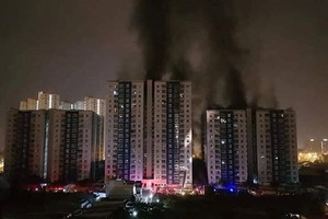 Carina公寓火警現場。（圖源：蔡玲）