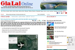 《嘉萊報》網站上發佈肯定發現馬航MH370客機墜毀地點的一則新聞。（圖源：網站截圖）