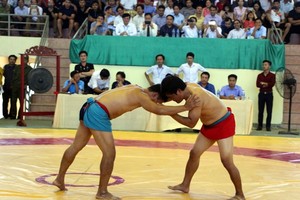 民族摔跤錦標賽比賽一瞥。