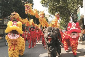 仁義堂龍獅團本年初狗狗迎新春一瞥。