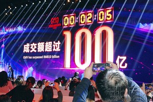 「2018天貓雙11全球狂歡節」成交額首兩分鐘即突破人民幣100億元。（圖源：互聯網）