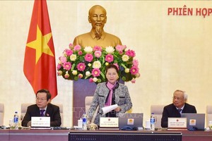 國會主席阮氏金銀（中）主持會議並發表講話。