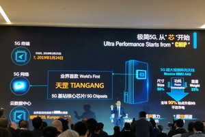 華為公司24日在北京召開發佈會，正式發佈全球首款5G基站核心芯片──“天罡芯片”。（圖源：互聯網）