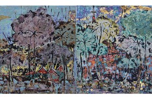 梅大流的《山區上安然自若》油畫在網上拍賣的成交價800萬元。