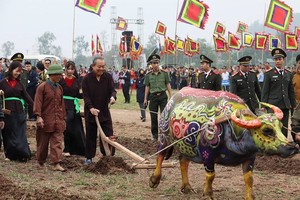 政府副總理張和平出席2019年籍田盛會並下田耕地。（圖源：越快訊）