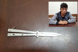 殺人嫌犯阮維同（小圖）與作案凶器。（圖源：公安機關提供）