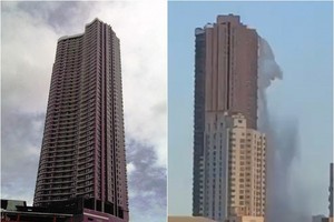 位於馬尼拉唐人街的181米高豪宅“Anchor Skysuites”，在地震時不斷搖晃，天台泳池的池水搖至傾瀉而出、場面駭人。（圖源：互聯網）
