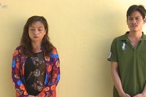 涉嫌“運送違禁品”犯罪的2名嫌疑人黎氏雪娥(左)和范國凱。（圖源：VTV）