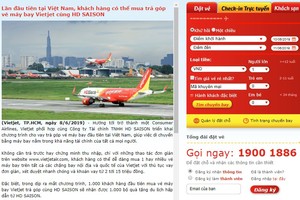 越捷推出貸款買機票分期付還服務。（圖源：越捷網站截圖）