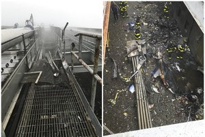 直升機墜毀在大樓頂部。（圖源：AP）