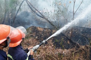 消防隊員在奮勇滅火。（圖源：黎忠）
