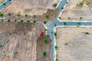 挖掘機把土石覆蓋道路以隱瞞阮玉事的違規建路行為。