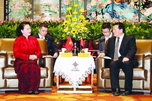 國會主席阮氏金銀接見江蘇省省委書記婁勤儉。（圖源：越通社）