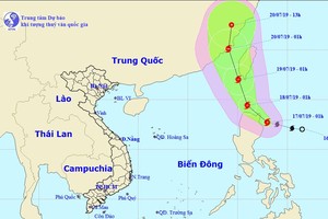 熱帶低氣壓已發展成 3 號颱風，國際名為丹娜絲 (Danas)。圖為丹娜絲颱風的移動方向。（圖源：國家水文氣象預報中心）