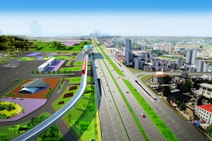 新東區車站前高架橋配景圖。（圖源：玉印）