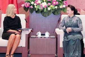 國會主席阮氏金銀接見歐盟委員會副主席。（圖源：林賢）