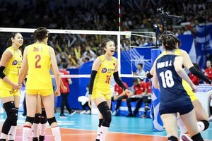 中國女子排球隊比賽中。