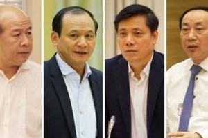 交通運輸部4名原副部長（左起）：阮文功、阮日、阮玉東、及阮鴻長。（圖源：B.T.V）