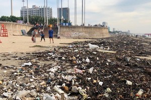 沿著頭頓海灘，從迎風角至天堂度假村海灘約10公里長的區域都充斥著垃圾。（圖源：互聯網）