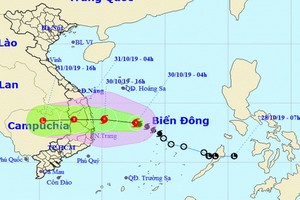 東海熱低壓轉強成為 5號颱風。圖為5號颱風的移動方向。（圖源：國家水文氣象預報中心）