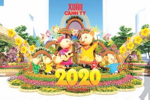 庚子年阮惠春花街的吉祥物將採用具有越南特色的東湖民間畫《老鼠婚禮》中的擬人化老鼠形象。（圖源：互聯網）