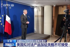 法國經濟和財政部長勒梅爾：美國擬對法產品加徵關稅不可接受。（圖源：CCTV視頻截圖）