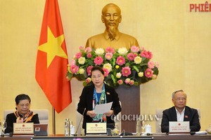 國會主席阮氏金銀（中）在會議上致開幕詞。（圖源：Quochoi.vn）