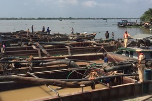 被查獲扣留的多艘非法採沙駁船。（圖源：CTV）