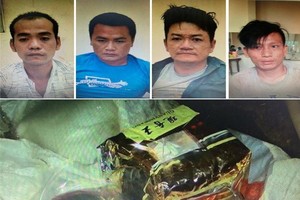 被抓獲的4名販毒團夥及毒品物證。（圖源：警方提供）