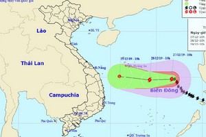 圖為８號颱風移動方向。（圖源：國家水文氣象預報中心）