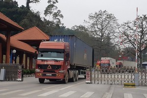 停滯的火龍果集裝箱卡車已於5日下午獲通關運往中方。（圖源：文演）