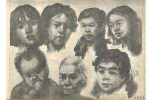 劉曲樵畫家的作品《家人》。前排中間人物為其母親。