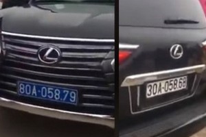 車尾是30A-058.68白色車牌，但是該車前面的是80A-058.79藍色車牌。（圖源：視頻截圖）