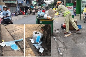 第十郡若干街道有很多亂丟的口罩，導致 垃圾收集者遇上困難。