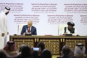 美國與塔利班於當地時間2月29日在多哈簽署和平協議。（圖源：阿納多盧通訊社）