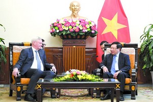 政府副總理、外交部長范平明（右）接見俄羅斯外交部第一副外長傑尼索夫。（圖源：VGP）