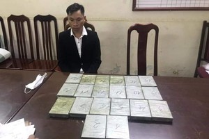 被抓獲的運毒犯罪嫌疑人黃亞包及海洛因毒品物證。（圖源：警方提供）