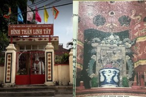 左圖為事發的鈴西神亭，右圖為被盜竊的珍貴古畫。（圖源：木棉）