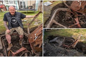 布雷肖在花園掘地，竟發現埋了整輛古典汽車。（圖源：互聯網）
