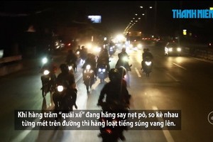 視頻截圖畫面顯示上百名青年聚集非法賽車。