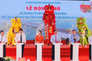 圖為354號省路與建瑞縣團舍鄉沿海陸路的道路投建項目動土儀式。（圖源：黃松）