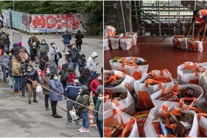 大批民眾排隊領取免費食物。（圖源：互聯網）