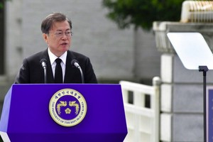 韓國總統文在寅5月18日在光州五一八民主廣場發表講話。（圖源：AP）