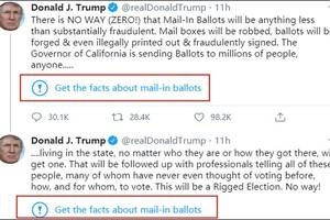 特朗普的推文加上藍色標籤。（圖源：Twitter）