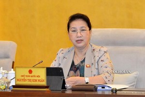 黨中央政治局委員、國會主席阮氏金銀主持會議。（圖源：Quochoi.vn）