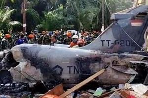 印尼空軍的1架“鷹-209”殲擊機墜毀現場。（圖源：互聯網）