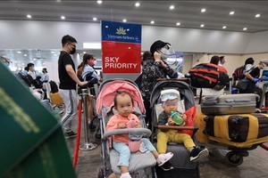 乘搭VN5062航班從俄羅斯返回的越南公民中有17名小孩。（圖源：越通社）