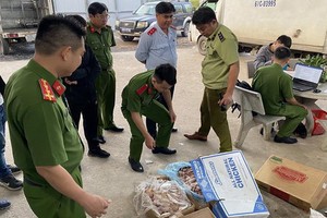 跨部門檢查團對慶輝食品有限責任公司突擊檢查時現場。（圖源：越通社）