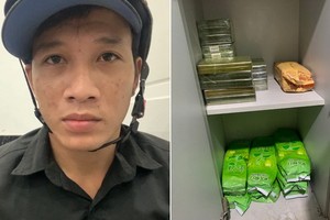 非法販運毒品被抓獲的嫌犯（左圖）與毒品物證。（圖源：光輝）